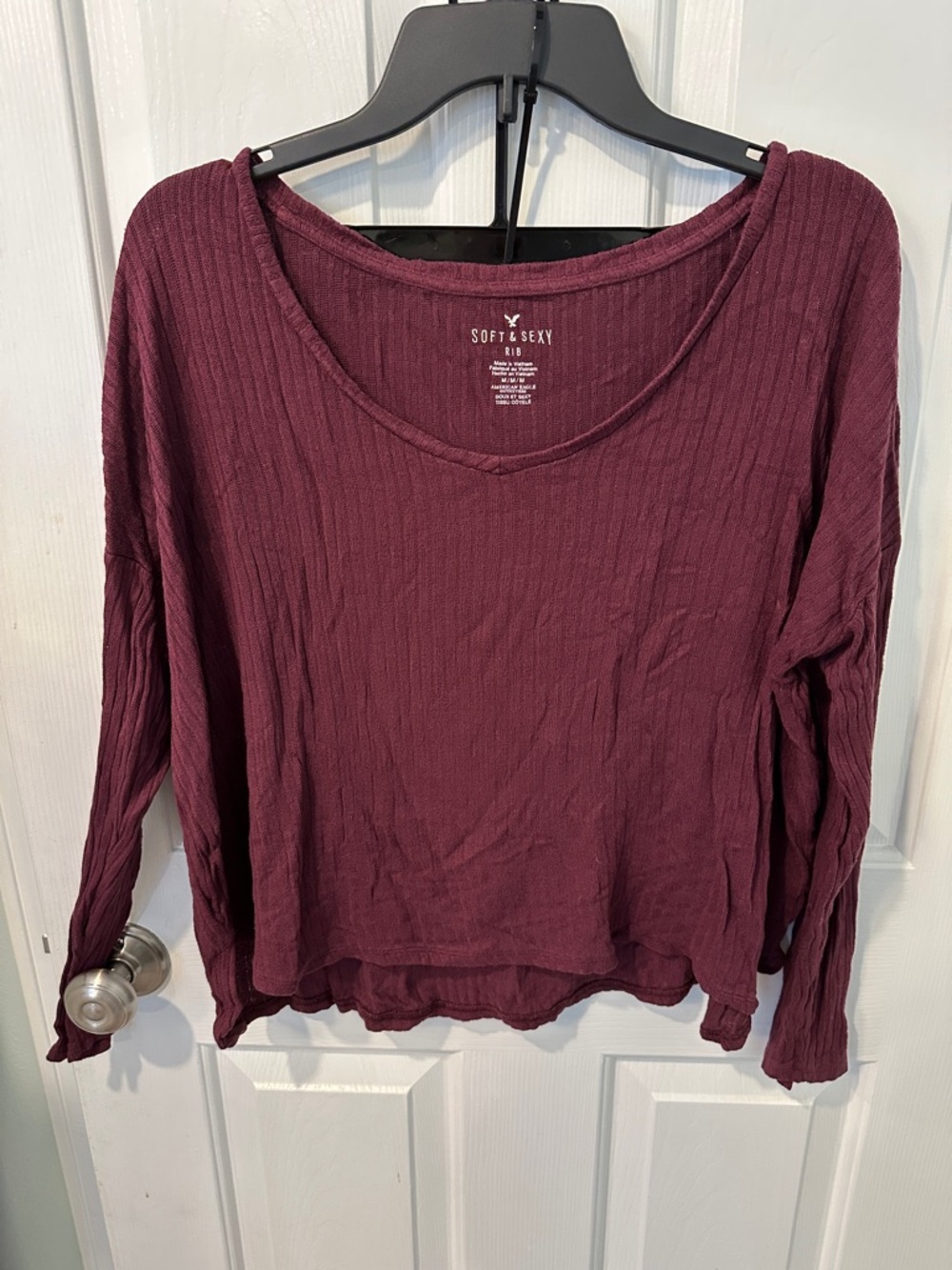 aerie Soft & Sexy Ribbed Long Sleeve Top - Plum